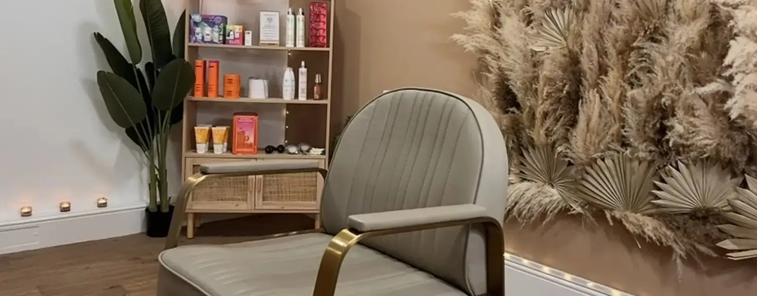 Private one-to-one hair consultation room with calm neutral tones